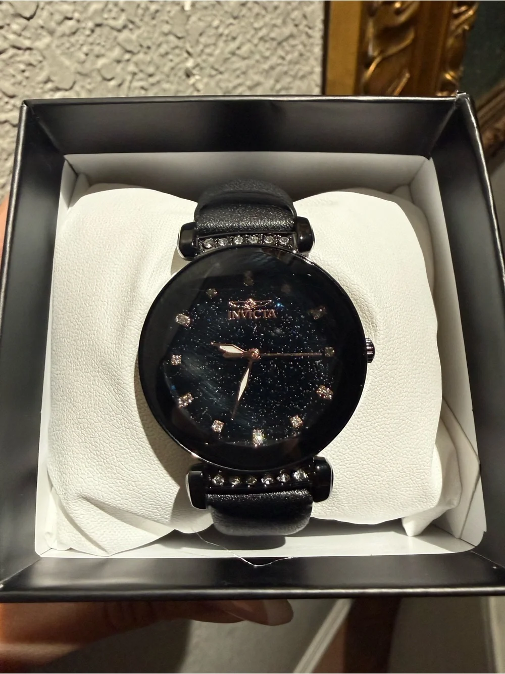 Invicta Black Sparkle Dial Women's Watch with Rose-Gold Hands